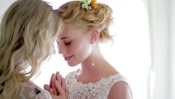 Mother and bride praying and hugging before wedding Stock Footage