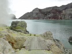 MS sulfur extraction at Ijen volcano crater / Ijen, Java, Indonesia Stock Footage