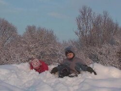 Winter. Children playing in the snow Stock Footage