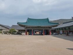 MS T/L Landscape of Tongdosa (One of Three Jewel Temples of Korea) with spectator / Yangsan, Gyeongsangnamdo, South Korea Stock Footage