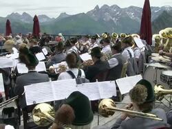  WS View of traditional band at fellhorn / Oberstdorf, Bavaria, Germany  Stock Footage