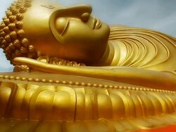Reclining Buddha gold statue Stock Footage