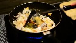 HD:Fried seafood cooking on pan Stock Footage
