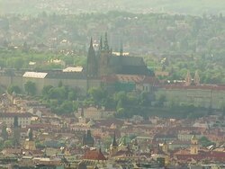 WS AERIAL Shot of church / Prague, Czech Republic Stock Footage