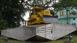 Caterpillar Bulldozer used by the troops of Che Guevara during the battle of Santa Clara, Cuba Stock Footage