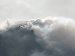 Close up of steaming lava dome at Merapi volcano; Central Java, Indonesia. 29 October 2010 Stock Footage