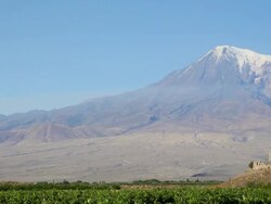 Khor Virap monastery, the church and the mount Ararat in the background Stock Footage