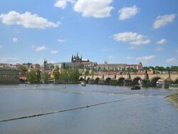 Charles Bridge, Prague Castle and St. Vitus's Cathedral, Prague Stock Footage