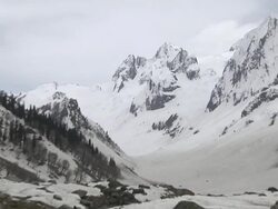 Pull Back Snow Mountains Sonmarg Jammu and Kashmir India Stock Footage