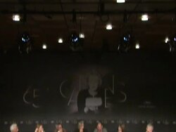 Edith Scob, Denis Lavant, Kylie Minogue and Leos Carax at Holy Motors Press Conference: 65th Cannes Film Festival on May 23, 2012 in Cannes, France (Footage by WireImage Video/Getty Images) Stock Footage