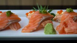 salmon sushi rolls - japanese food Stock Footage
