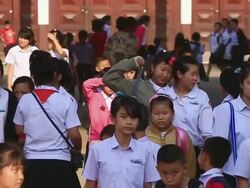 MS SLO MO School childrenwalking out after  school hours / Vientiane, Laos  Stock Footage