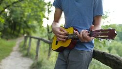 Man with ukulele Stock Footage