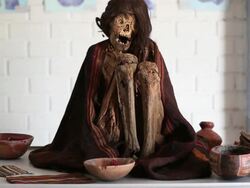 WS Shot of mummies with long hairs at Chauchilla cemetery / South Of Peru, Nazca, Peru Stock Footage