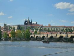 Charles Bridge, Prague Castle and St. Vitus's Cathedral, Prague Stock Footage