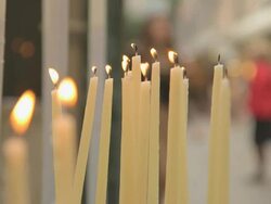 CU R/F Shot of easter celebration and candles with blurred city / Kerkyra, Corfu, Greece Stock Footage