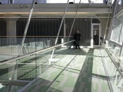 WS Middle aged businessman talking on cell phone inside office building during day / Minneapolis, Minnesota, United States Stock Footage