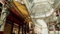 1985 MONTAGE Victorian market behind Lloyd's / City of London, England? Stock Footage