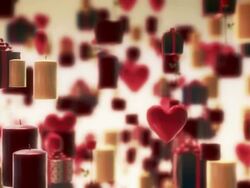 Balloons, Hearts, Candle, Flowers, Gifts Flying. Stock Footage