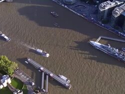 Tracking aerial shot over River Thames and The City Stock Footage