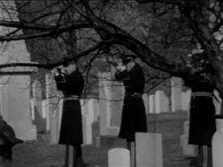 B/W 1967 men in uniforms shooting rifles in salute at burial of Apollo 1 crew / newsreel Stock Footage