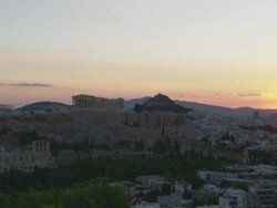 WS View of sunrise on Athens city and Acropolis of Athens / Athens, Attica, Greece Stock Footage