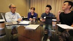 Startup Asian Business Entrepreneurs With Mentor in Meeting Stock Footage