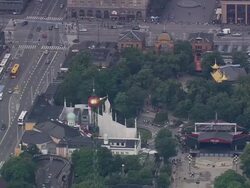 WS AERIAL ZI View of Tivoli Gardens (19th century pleasure garden) / Copenhagen, Denmark Stock Footage