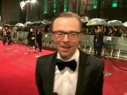 INTERVIEW - Simon Pegg on the next Star Wars, being at the awards, who he thinks will win at EE British Academy Film Awards 2013 Red Carpet Arrivals Stock Footage