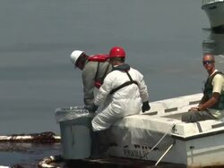 Vessels of Opportunity Skim Oil Stock Footage