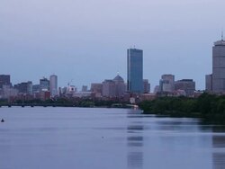 W/S Full Moon rises over Boston Downtown at night. TL day to night Stock Footage