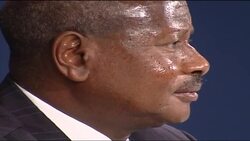 President Yoweri Museveni of Uganda at CHOGM news conference News Clip