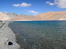 Pangong lake with clear blue sky Stock Footage