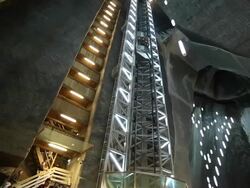 Romania, Salina Turda, view of the elevator in Rudolf hall in the salt mine. Stock Footage