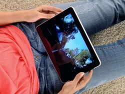 CU Woman writing message on digital tablet / London, London, United Kingdom Stock Footage