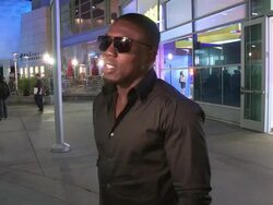 Andre Berto on World Boxing Council shorting female matches because of periods at the Archlight in Hollywood Stock Footage