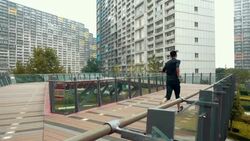 Man running on bridge Stock Footage