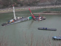 WS View of Capsizing crude oil vessell / St. Goar, Rhineland-Palatinate, Germany Stock Footage