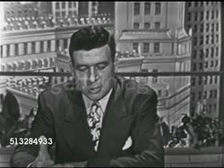 1952: PROGRAM CLOSE: Anchor Frank Blair sitting behind desk on set, five major candidates, head committeeman, watch next week, they have to choose someone to beat 'Ike.  We the people...speak w/ 'We the People' superimposed over US Constitution. Instructional Video