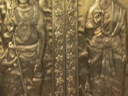 CU TU Carving on Hindu gods on doors in Golden Temple / Amritsar, Punjab, India Stock Footage