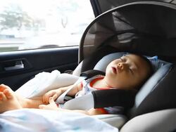 HD:Portrait of little baby sitting in safety carseat. Stock Footage