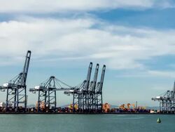 Cargo ship depart Shipyard Time Lapse Stock Footage