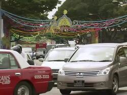 MS Singaporean street with muslim Ramadan decorations / Singapore Stock Footage