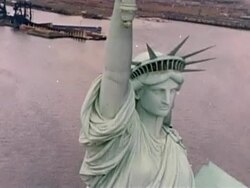 Aerial shot: The Statue of Liberty Stock Footage