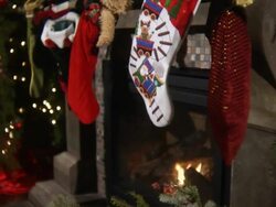 Christmas stockings with fireplace Stock Footage