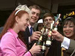 ATMOSPHERE - Guests toasting at Moet & Chandon Toasts The 139th Kentucky Derby Stock Footage