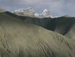 MS Prayer sheet inside Saldang Gompa Tibetan buddhist Monastery / High Himalayas, Upper Dolpo near Tibetan border, Nepal    Stock Footage