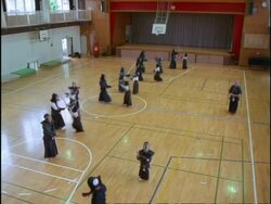 Martial arts lesson, Kendo, instructors teaching children, Japan Stock Footage