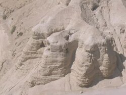 Aerial the ruins of Qumran in the Judea Desert near the Dead sea, Israel, Qumran Stock Footage