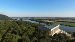 Walhalla Memorial Above The Danube River Flyover Stock Footage